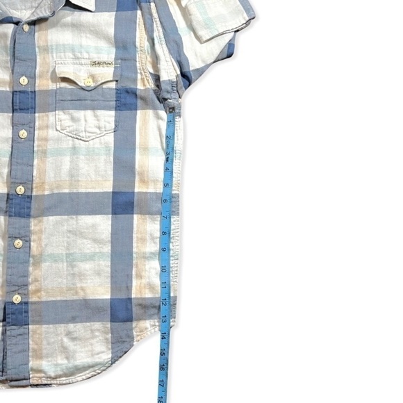 Lucky Brand Basic Western Flannel Blue & Cream Mens Button Down sz M - Picture 9 of 13